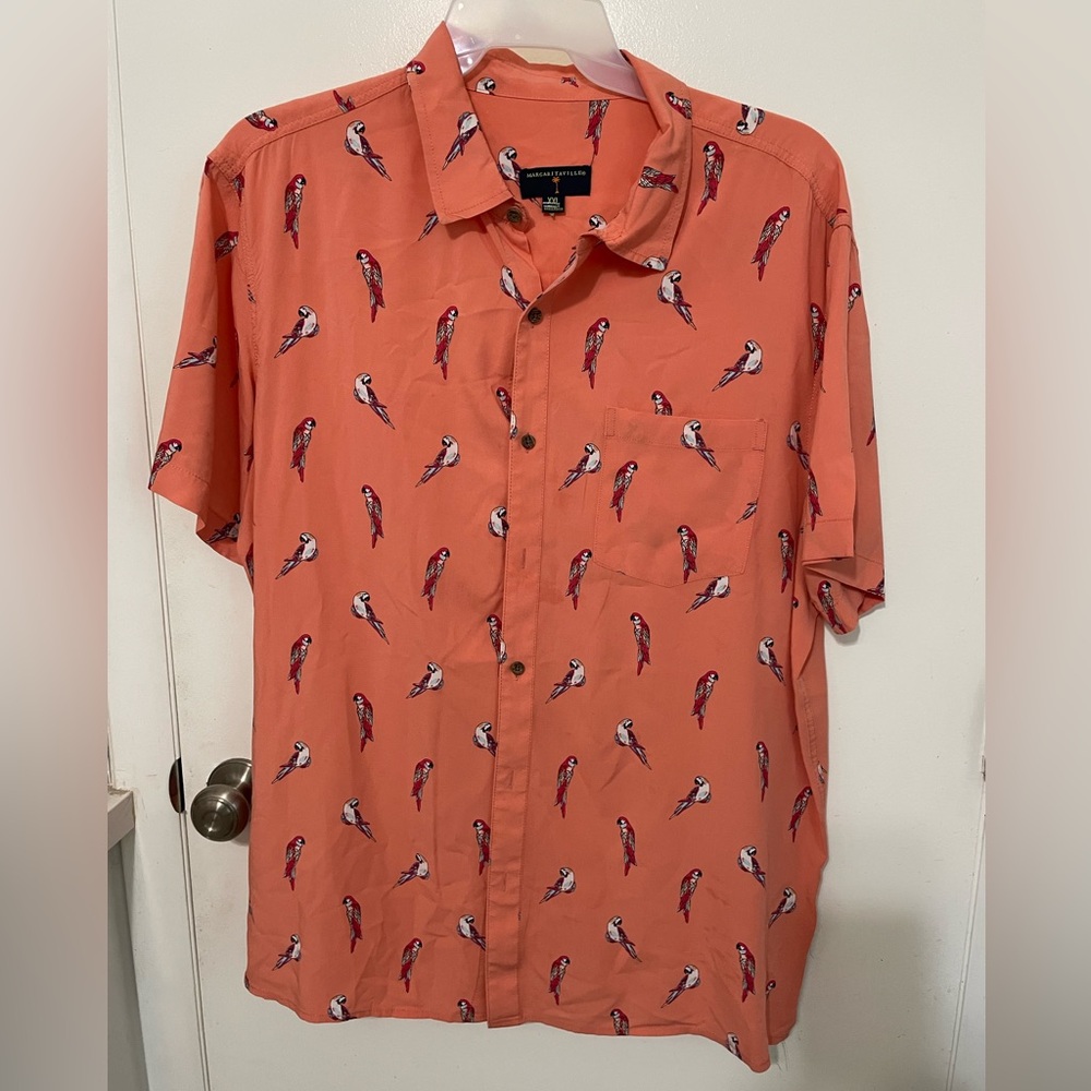 Jimmy Buffett Margaritaville Men’s XXL short Sleeve Button Up Parrot print shirt